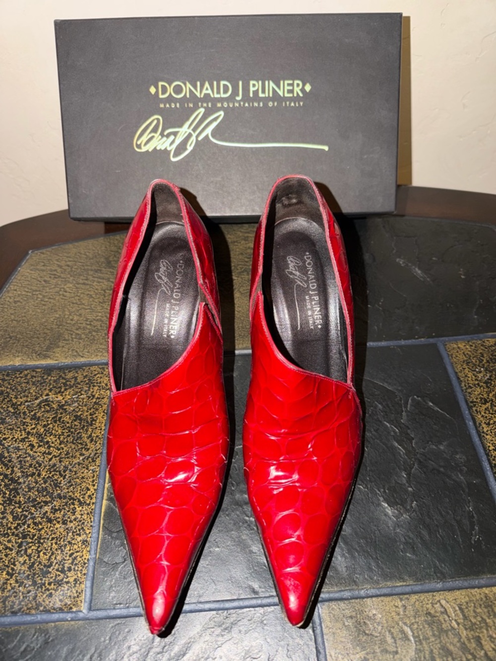 Donald J Pliner Red Croc-Embossed Pointed Leather Ankle Booties